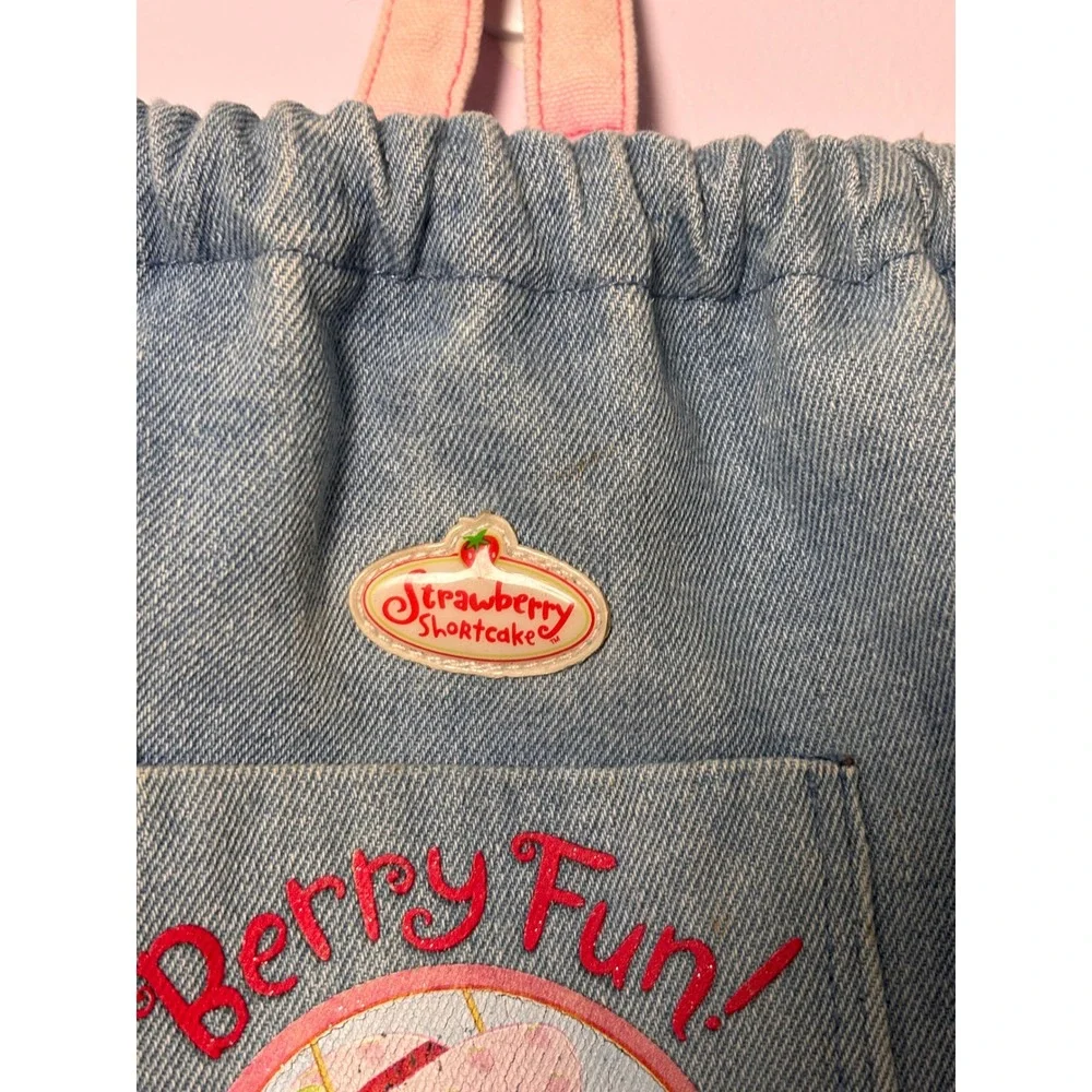 VTG Strawberry Shortcake Kids‎ Backpack Blue Denim Berry Fun Y2K Kidcore Bag